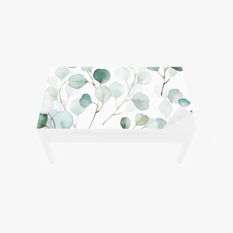 Table & desk veneer soft eucalyptus watercolor leaves pattern