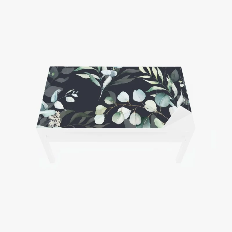 Table & desk veneer eucalyptus watercolor botanical pattern on dark background