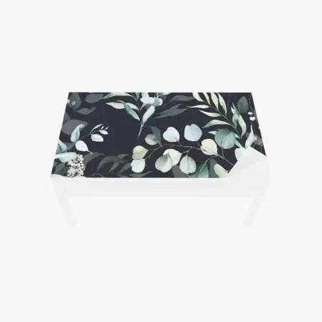 Table & desk veneer eucalyptus watercolor botanical pattern on dark background • Wallissimo®