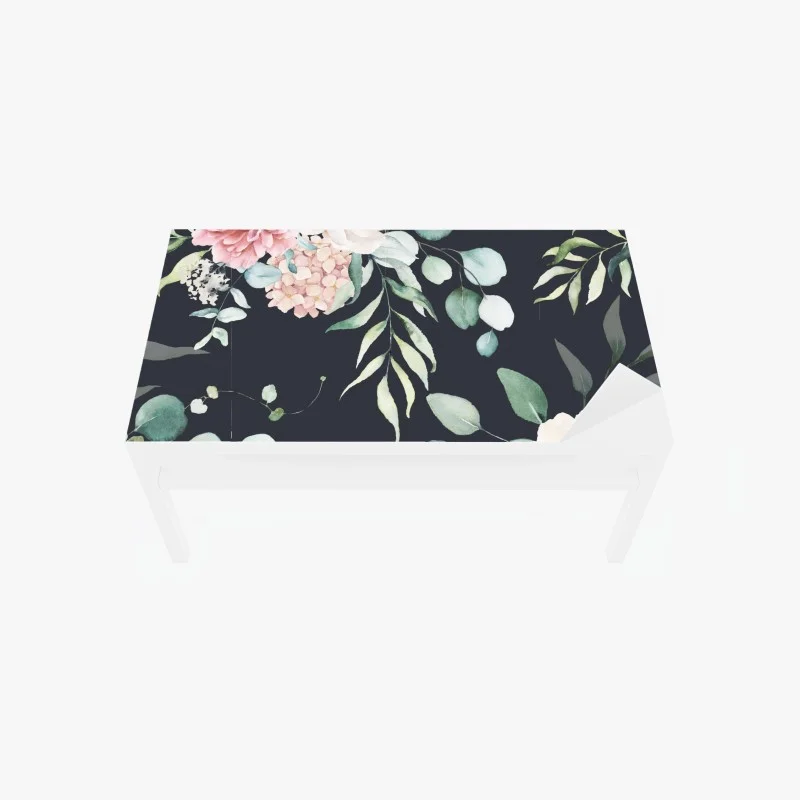 Table & desk veneer elegant watercolor floral print on dark background