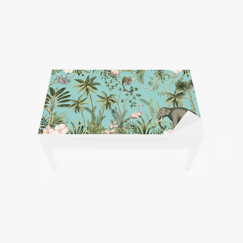 Table & desk veneer tropical jungle scene with elephant and flamingo
