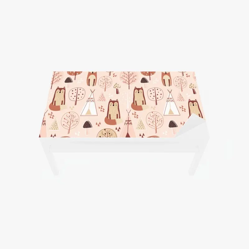 Table & desk veneer woodland foxes nursery pattern