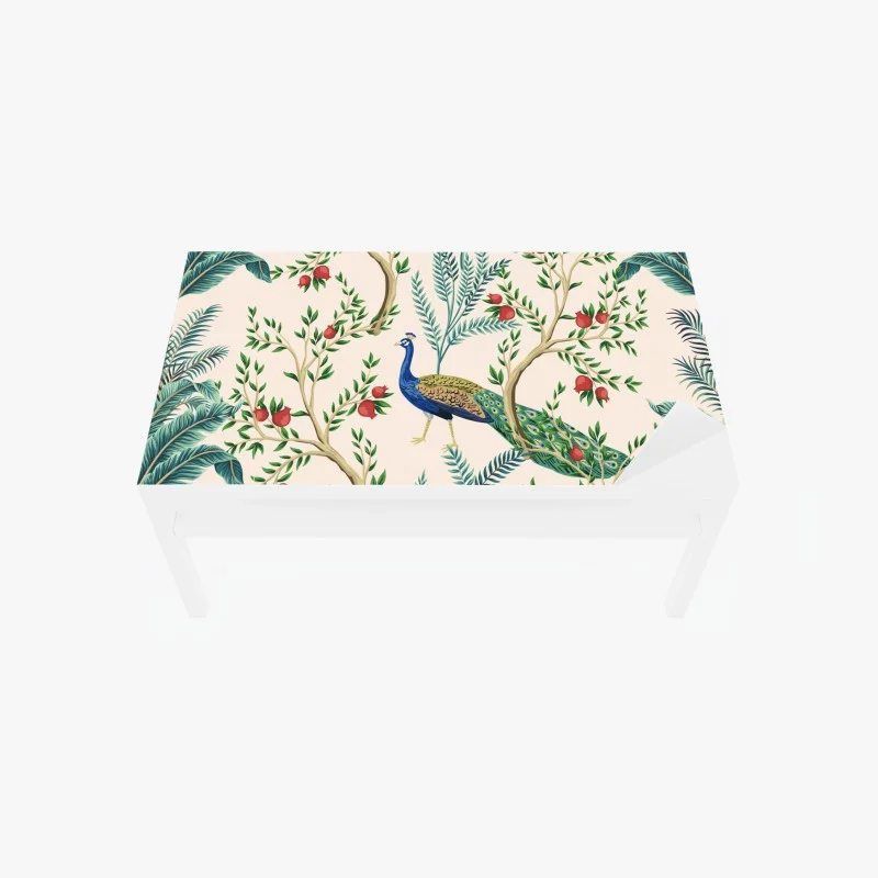 Table & desk veneer peacock among pomegranate branches