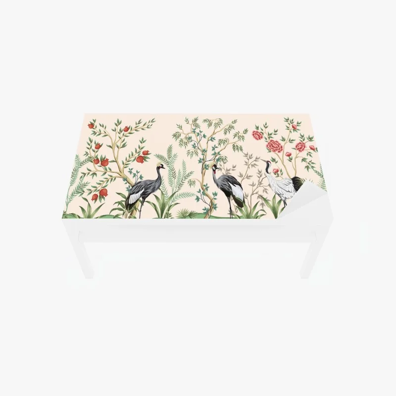 Table & desk veneer serene crane garden illustration