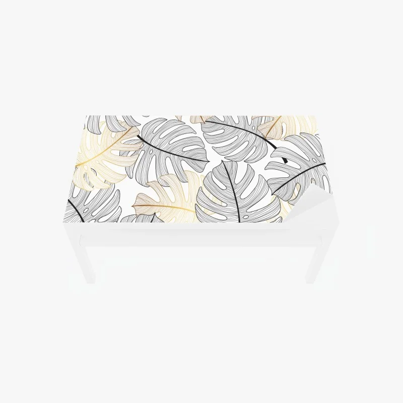 Table & desk veneer monstera leaf pattern with gold accents