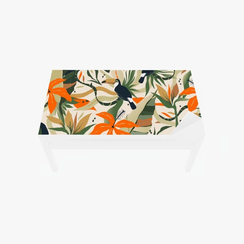Table & desk veneer tropical toucan botanical pattern