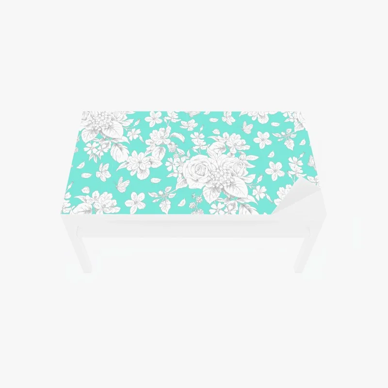 Table & desk veneer turquoise floral botanical pattern