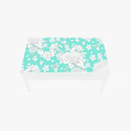 Table & desk veneer turquoise floral botanical pattern • Wallissimo®