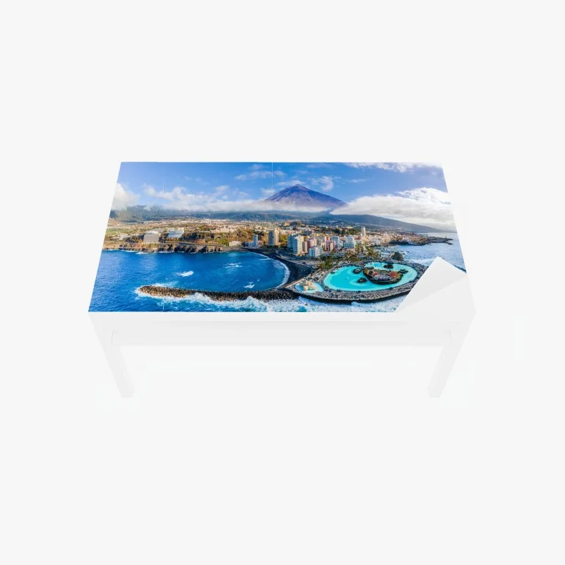 Table & desk veneer aerial panorama of Tenerife coastline with Mount Teide