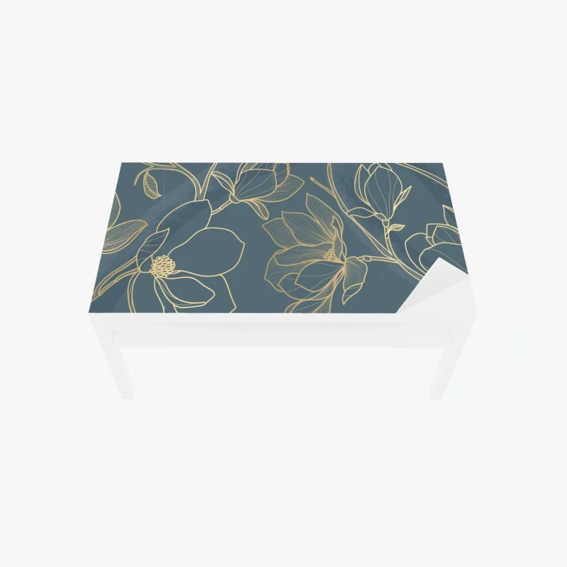 Table & desk veneer gold magnolia line art on teal