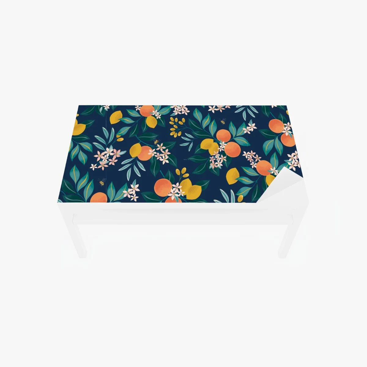Table & desk veneer citrus blossom botanical pattern on navy ⁕ Wallissimo® Table & desk veneer citrus blossom botanical pattern on navy ⁕ Wallissimo®