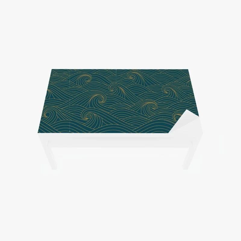 Table & desk veneer gold-lined teal wave pattern