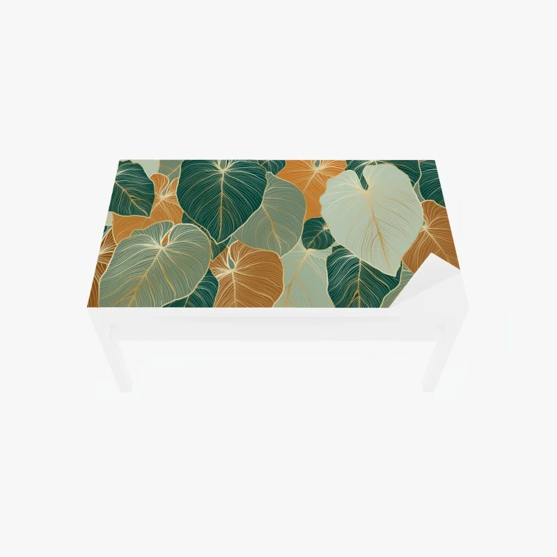 Table & desk veneer teal and gold botanical leaf pattern