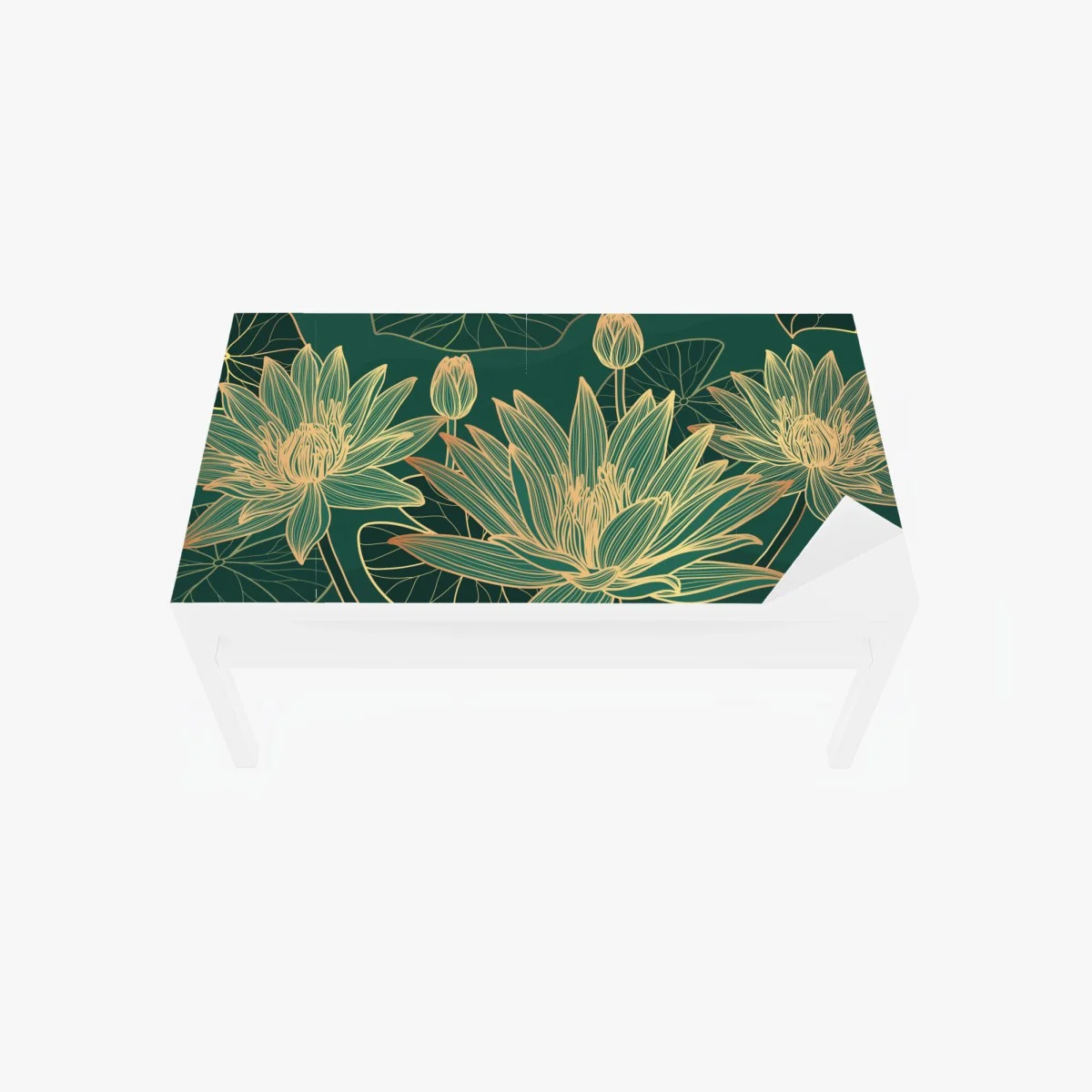 Table & desk veneer gold lotus floral illustration on emerald background ⁕ Wallissimo® Table & desk veneer gold lotus floral illustration on emerald background ⁕ Wallissimo®
