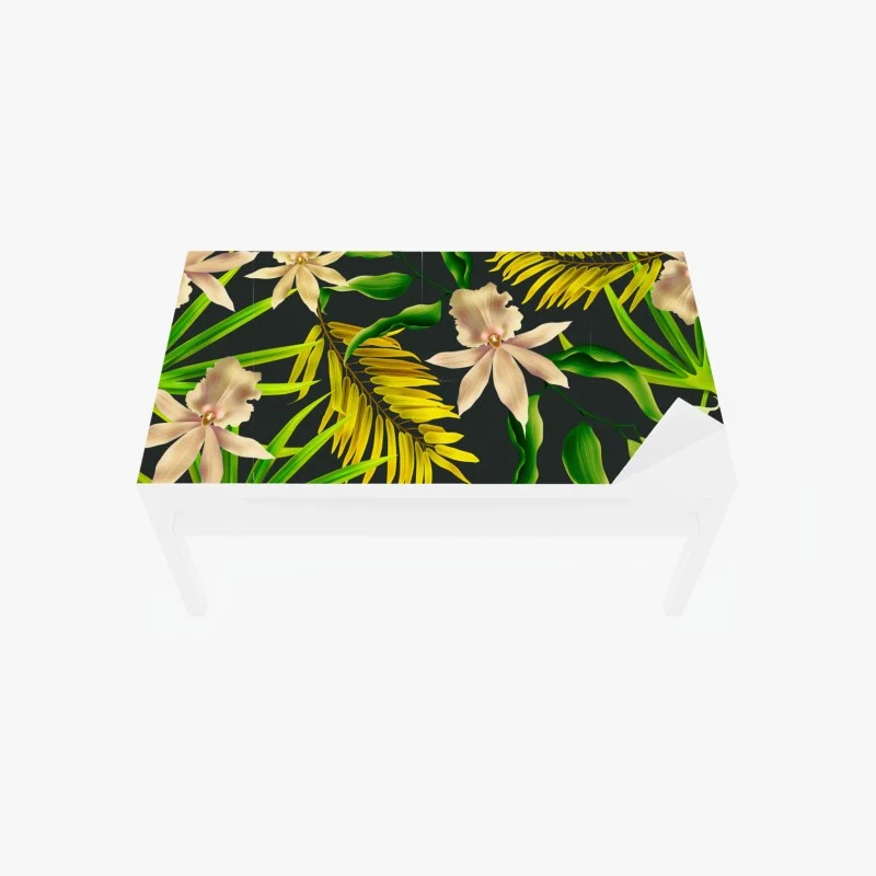 Table & desk veneer tropical orchid floral pattern on dark background