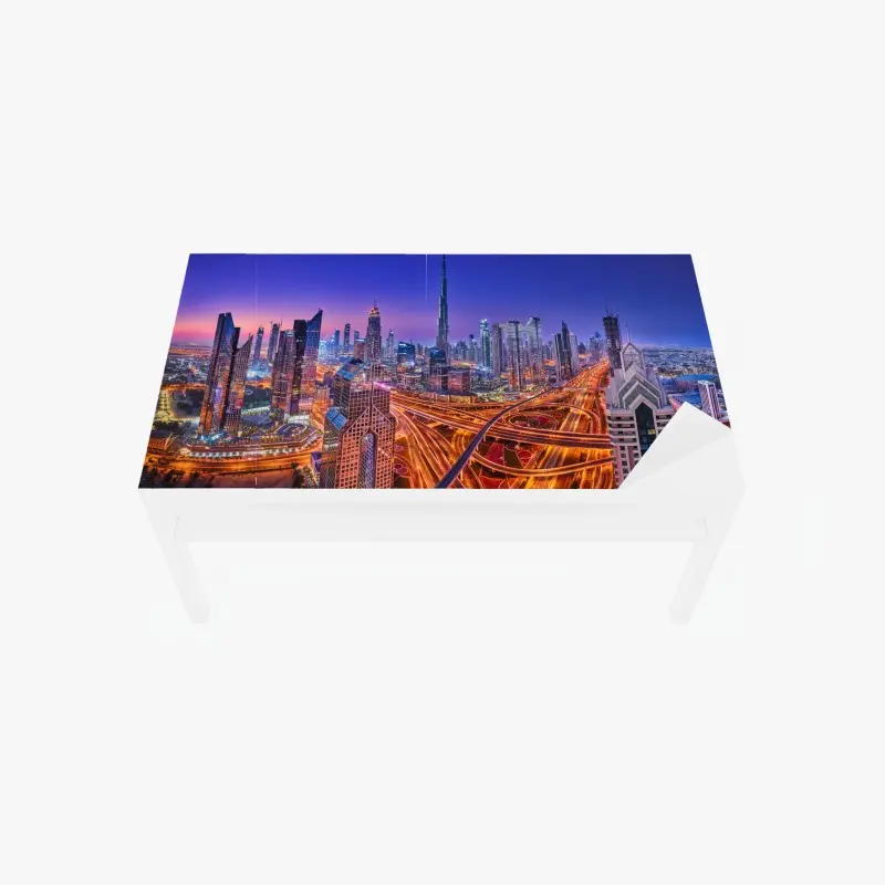Table & desk veneer Dubai skyline at twilight