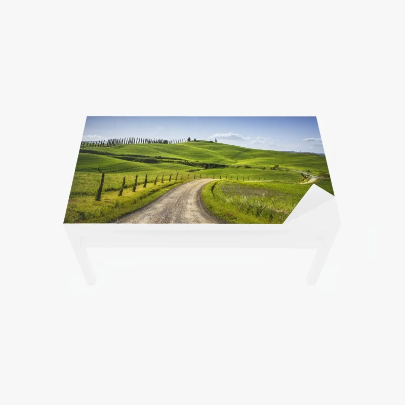 Table & desk veneer Tuscany country road through rolling green hills
