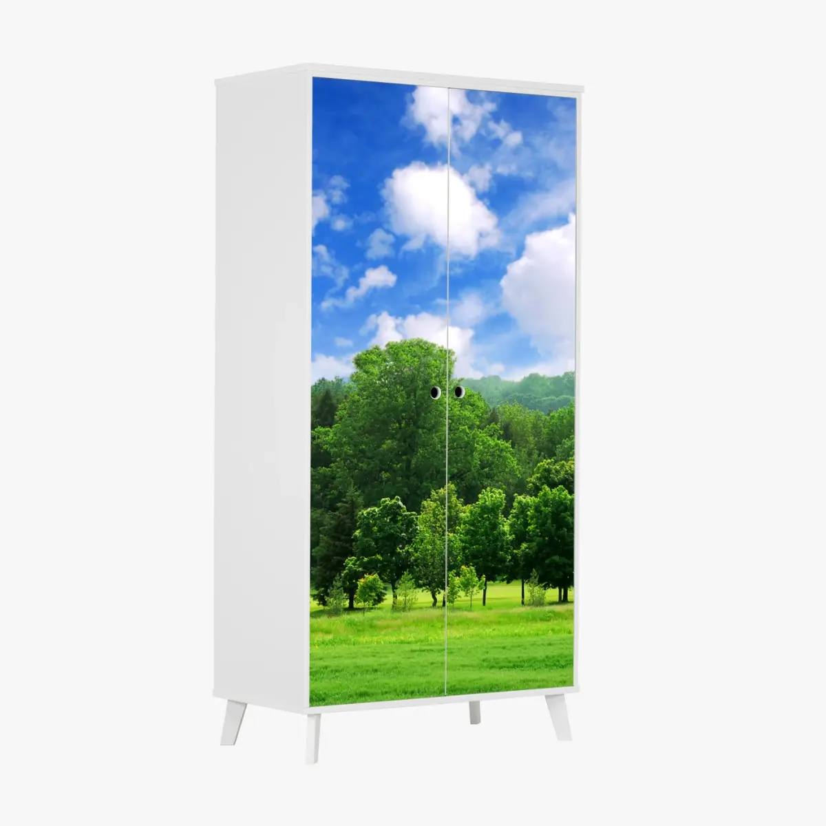 Wardrobe sticker summer green forest under blue sky • Wallissimo® Wardrobe sticker summer green forest under blue sky • Wallissimo®