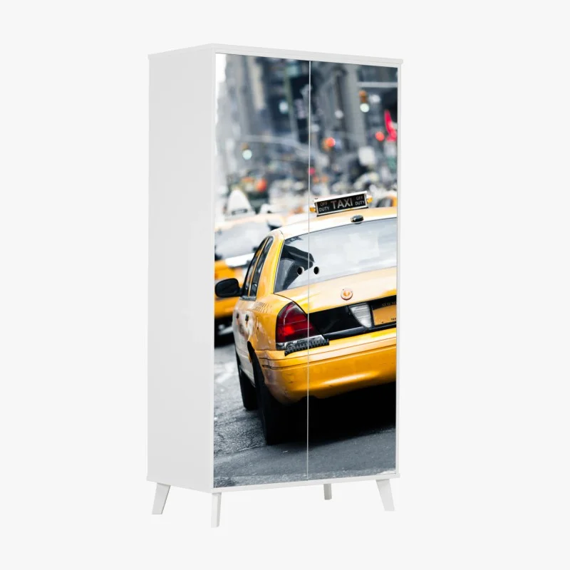 Wardrobe sticker yellow taxis on a busy New York street