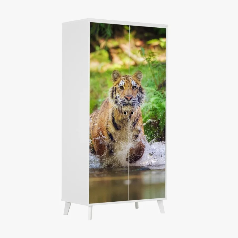 Wardrobe sticker majestic tiger in forest stream