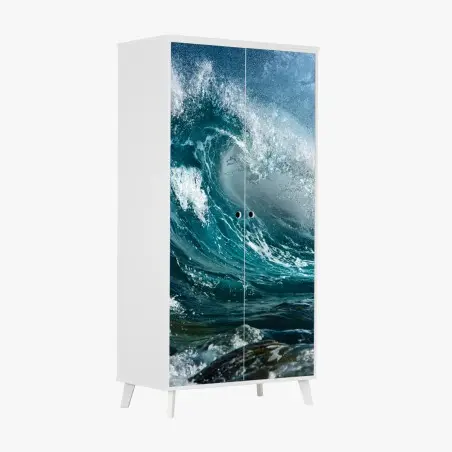 Wardrobe sticker turquoise ocean wave in motion • Wallissimo®