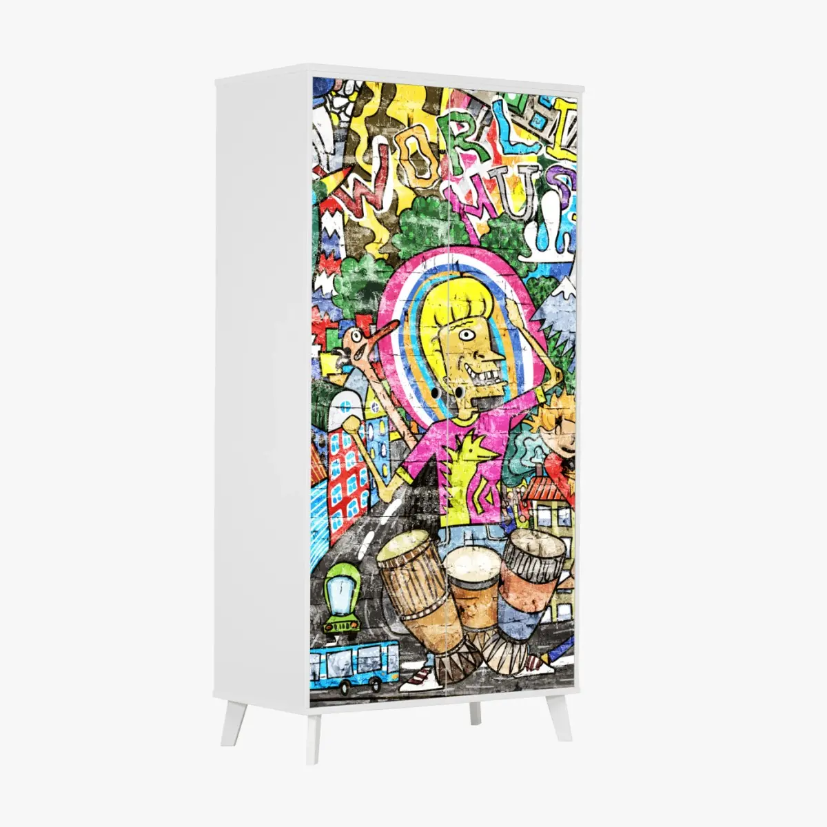 Wardrobe sticker colorful urban graffiti mural • Wallissimo® Wardrobe sticker colorful urban graffiti mural • Wallissimo®