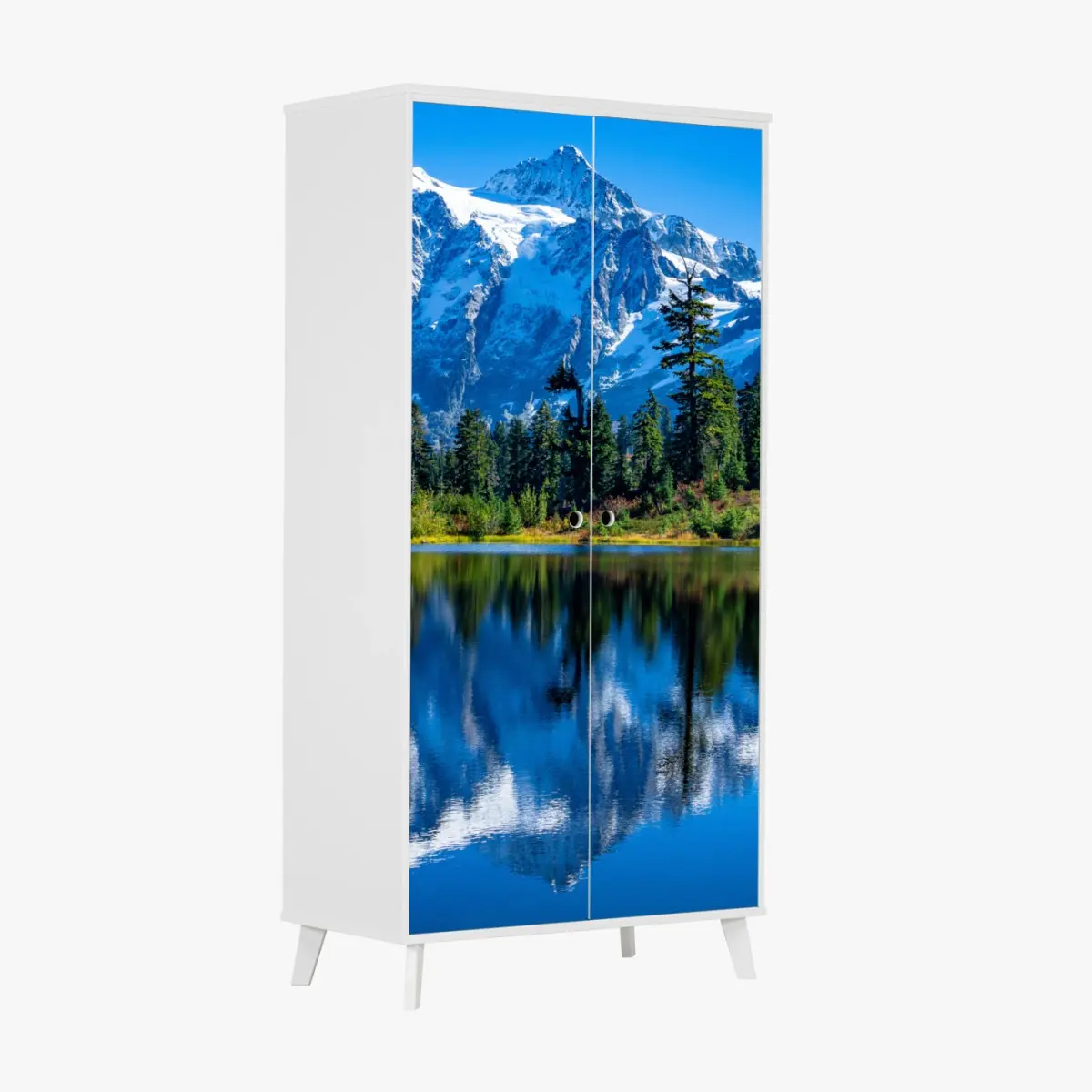 Wardrobe sticker majestic mountain reflection over alpine lake ⁕ Wallissimo® Wardrobe sticker majestic mountain reflection over alpine lake ⁕ Wallissimo®