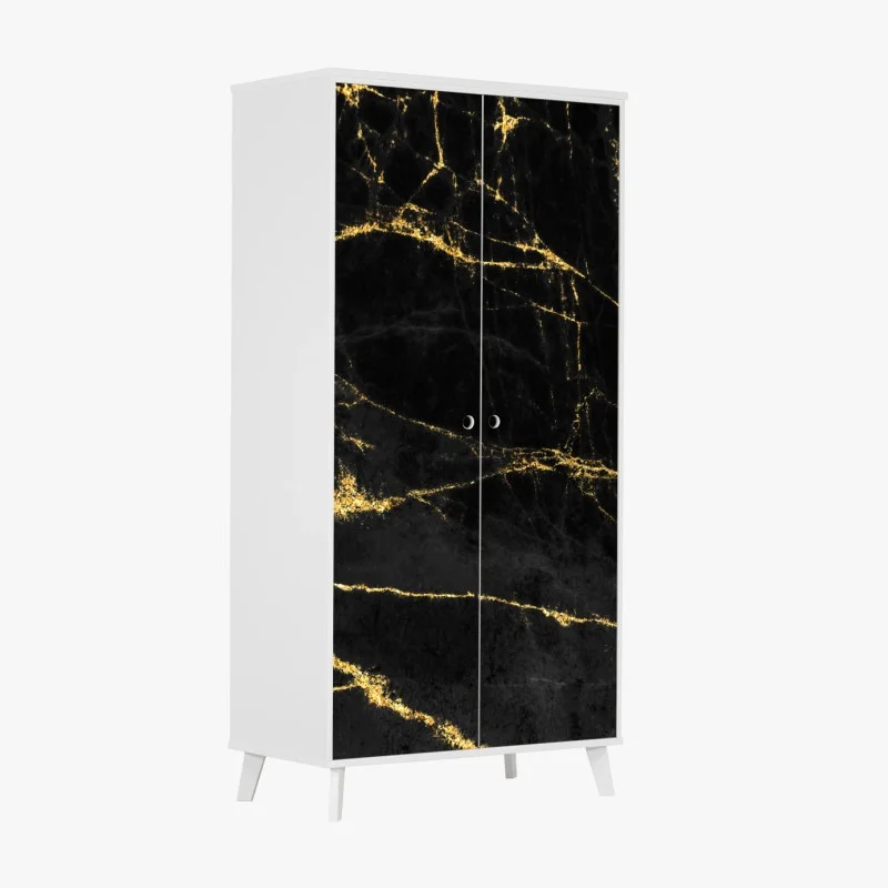 Wardrobe sticker luxury black marble with gold veins