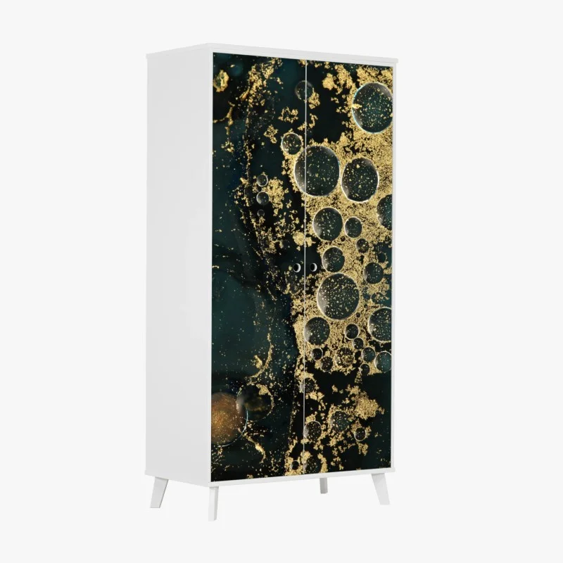 Wardrobe sticker turquoise and gold abstract marbled texture