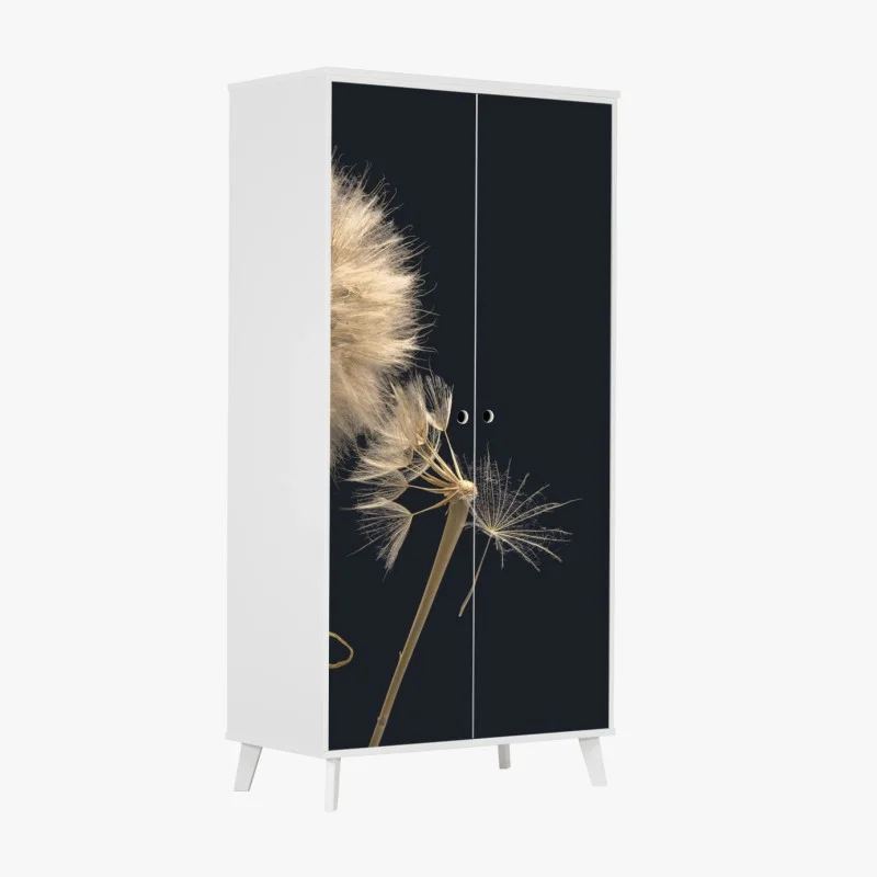 Wardrobe sticker delicate dandelion seeds on dark background