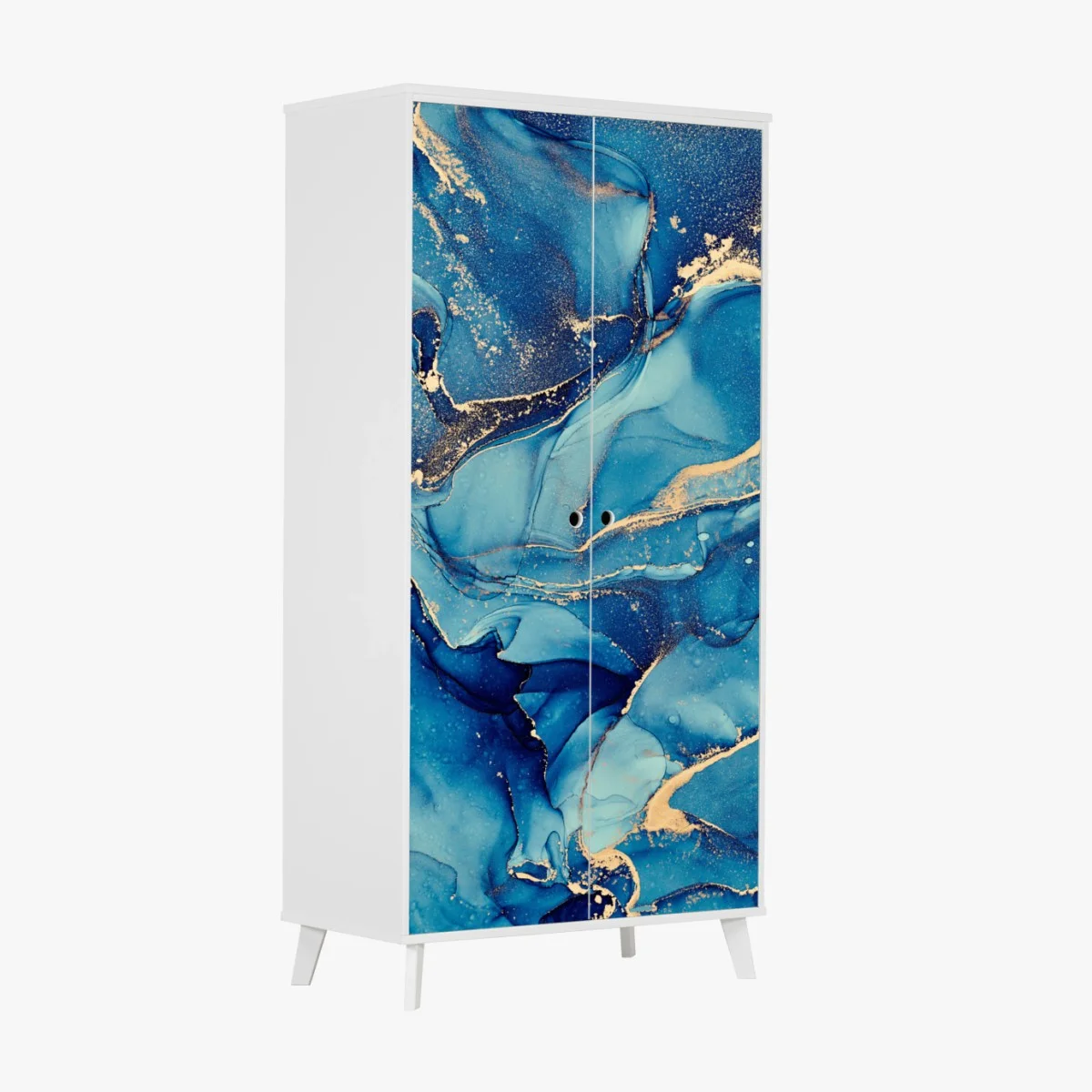Wardrobe sticker ocean blue and gold fluid abstract ⁕ Wallissimo® Wardrobe sticker ocean blue and gold fluid abstract ⁕ Wallissimo®