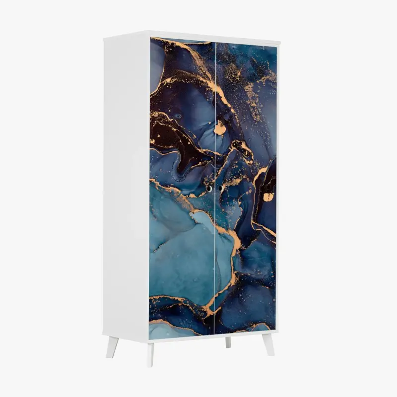 Wardrobe sticker deep ocean blues with gold veins