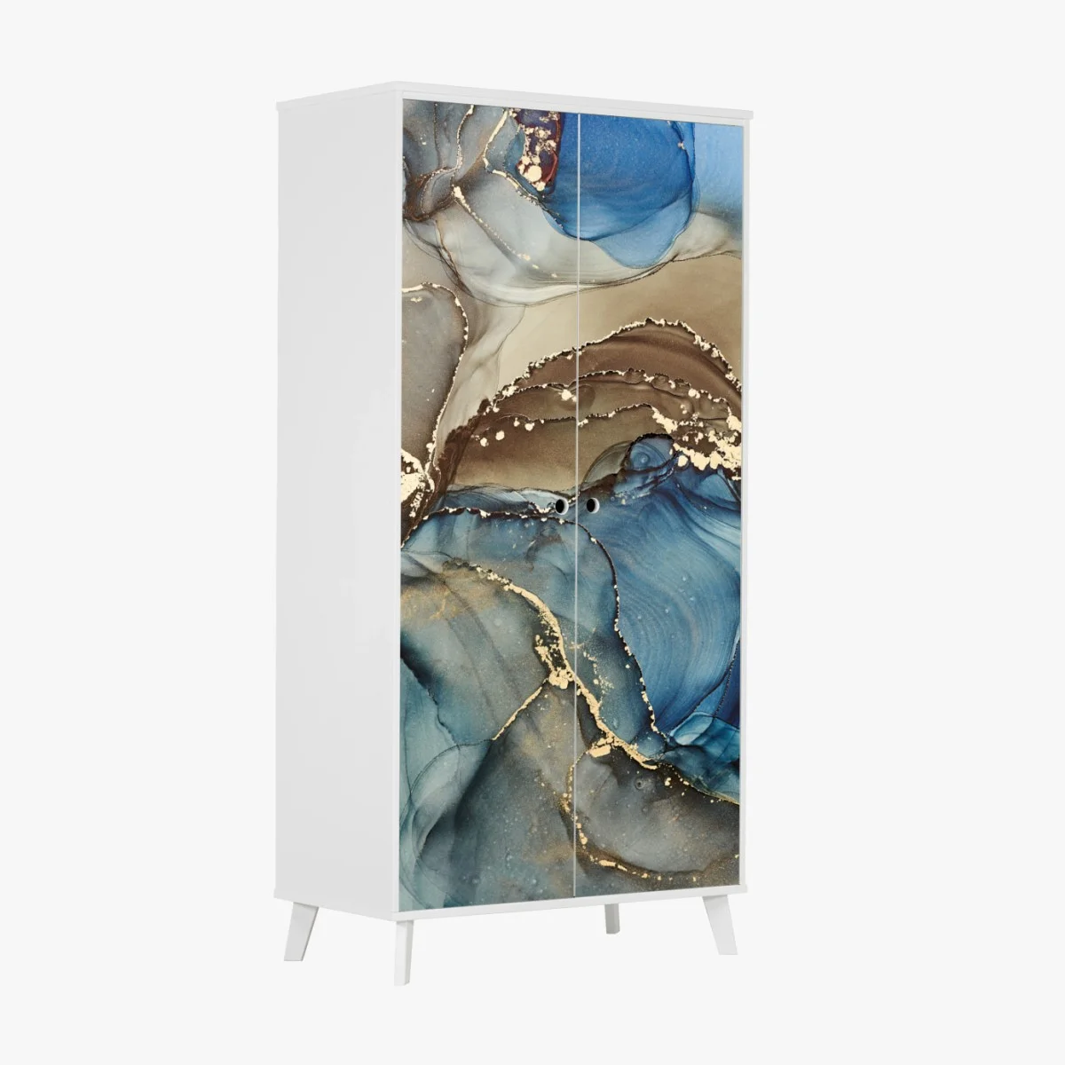 Wardrobe sticker blue and gold fluid abstract • Wallissimo® Wardrobe sticker blue and gold fluid abstract • Wallissimo®