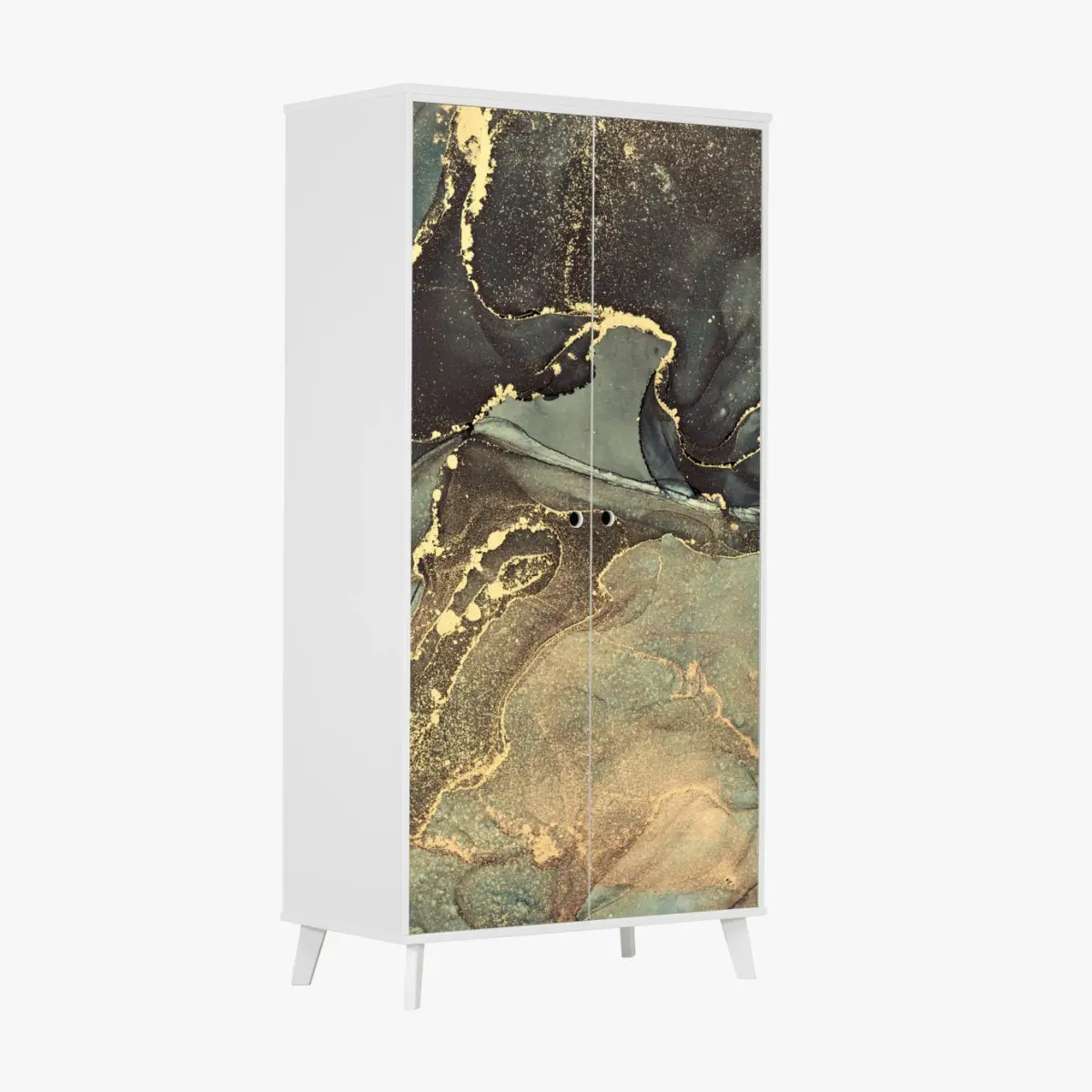 Wardrobe sticker turquoise and gold fluid abstract art • Wallissimo® Wardrobe sticker turquoise and gold fluid abstract art • Wallissimo®