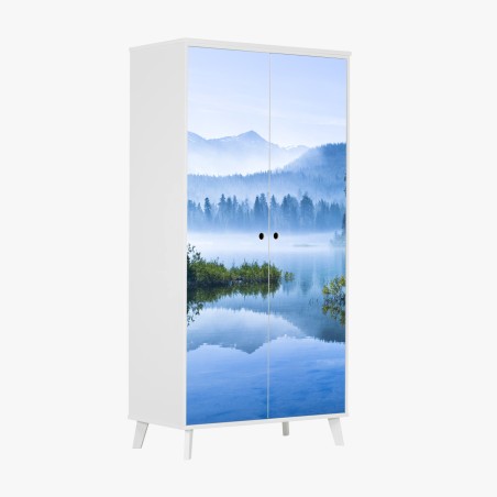 Wardrobe sticker misty mountain lake reflection • Wallissimo®