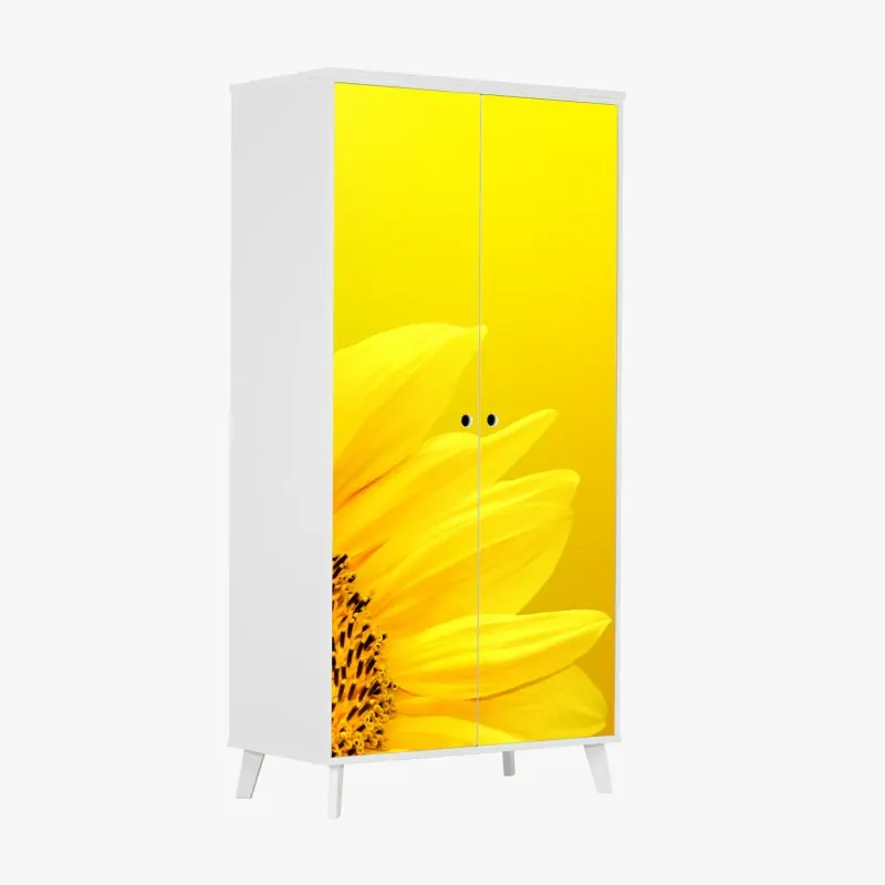 Wardrobe sticker vibrant sunflower close-up on yellow background