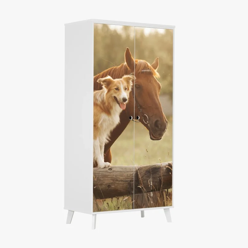 Wardrobe sticker sunlit companions: dog and horse