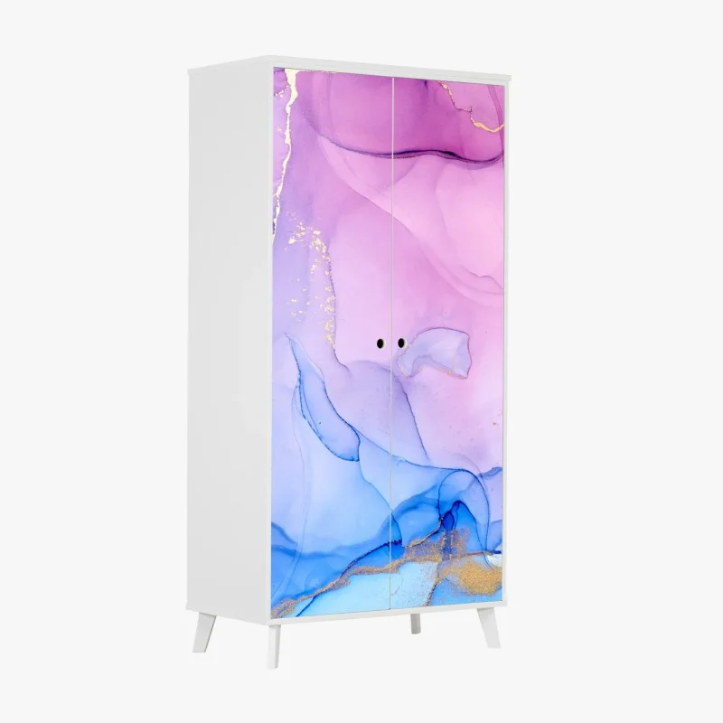Wardrobe sticker pink and blue marble fluid abstract