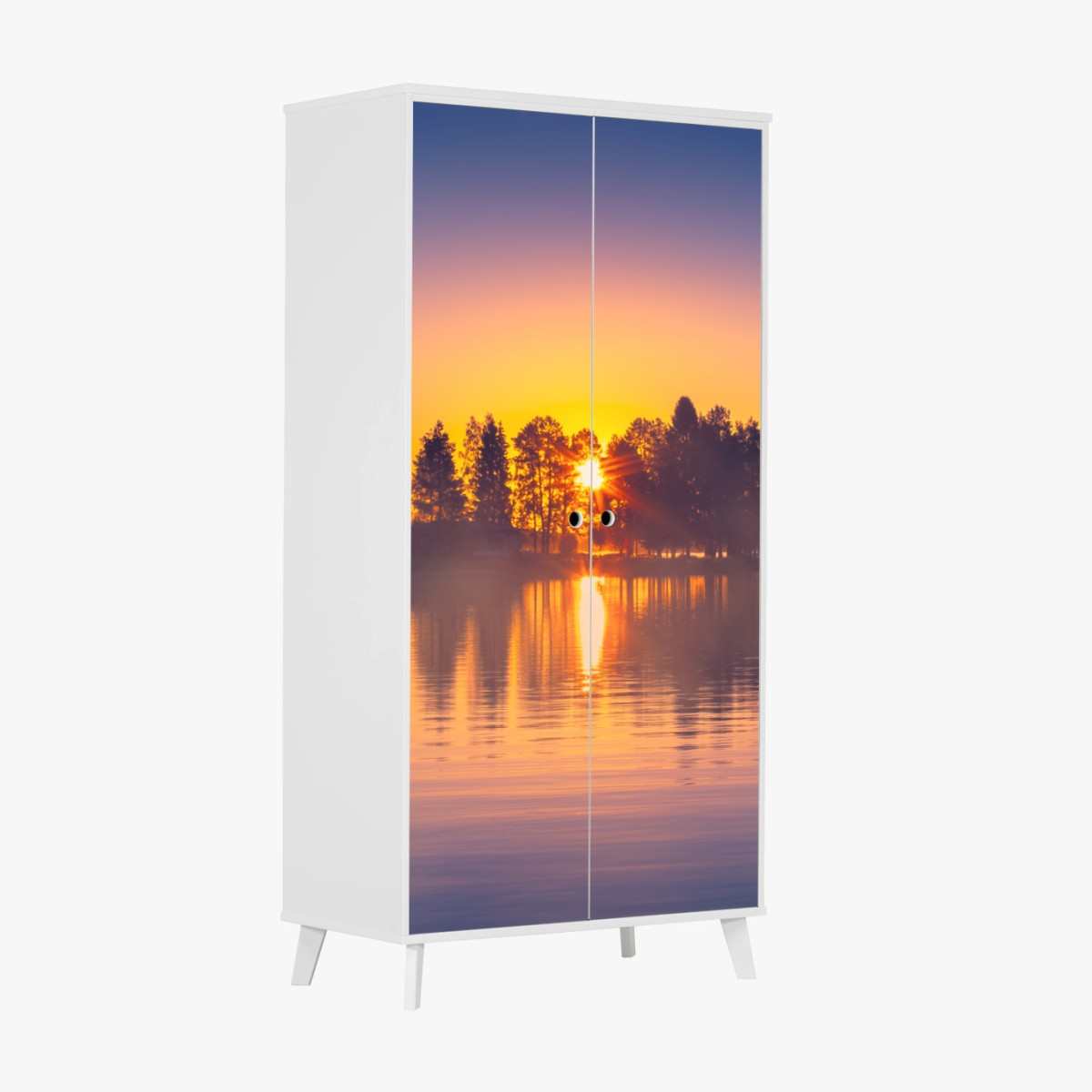 Wardrobe sticker misty lakeside sunset reflections • Wallissimo® Wardrobe sticker misty lakeside sunset reflections • Wallissimo®