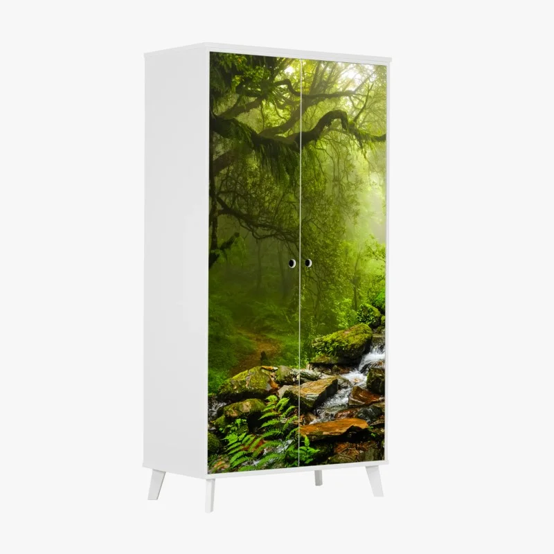 Wardrobe sticker lush misty forest waterfall