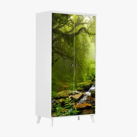 Wardrobe sticker lush misty forest waterfall • Wallissimo®