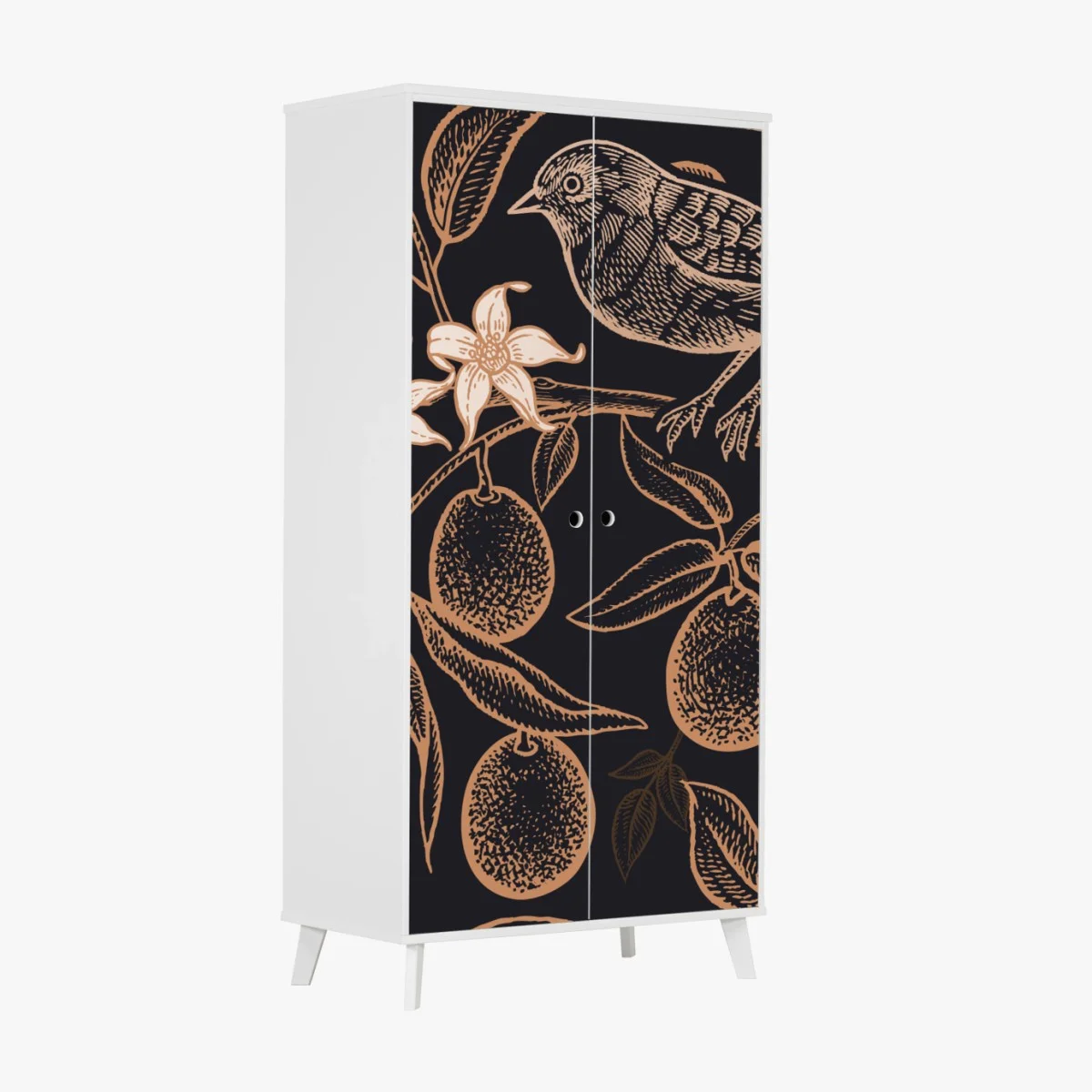 Wardrobe sticker vintage bird and citrus botanical pattern ⁕ Wallissimo® Wardrobe sticker vintage bird and citrus botanical pattern ⁕ Wallissimo®