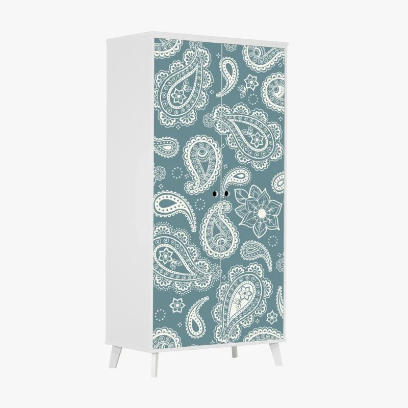 Wardrobe sticker teal paisley ornamental pattern