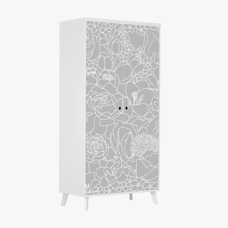 Wardrobe sticker subtle gray floral line art