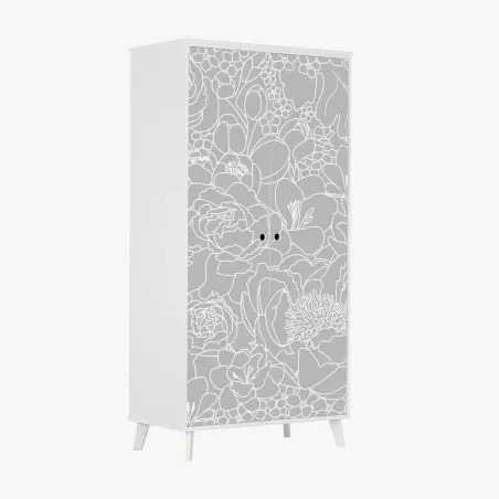 Wardrobe sticker subtle gray floral line art • Wallissimo®