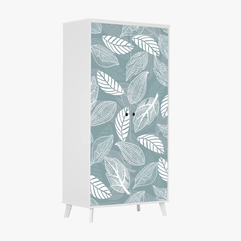 Wardrobe sticker hand-drawn leaf pattern on teal background