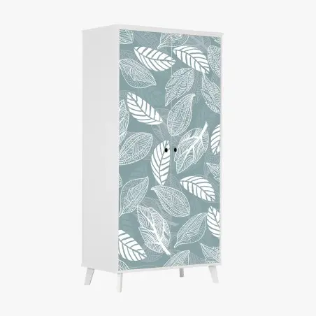 Wardrobe sticker hand-drawn leaf pattern on teal background • Wallissimo®