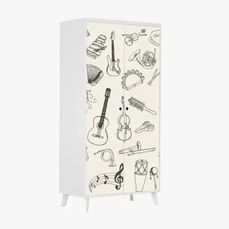 Wardrobe sticker hand-drawn musical instruments collage • Wallissimo®