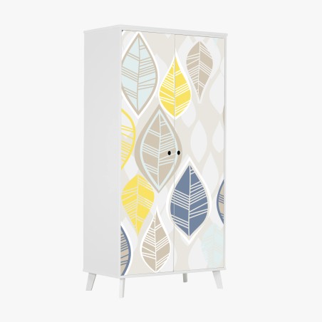 Wardrobe sticker scandinavian leaf pattern in soft neutrals • Wallissimo®