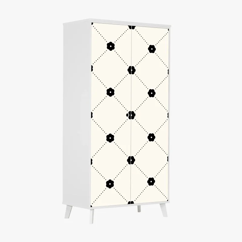 Wardrobe sticker minimal black floral lattice pattern